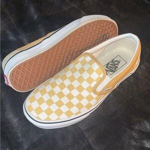 Vans Yellow and White Checkered Slip-On Sneakers